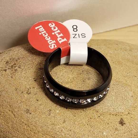 Size 8 Black Titanium Eternity Style Band with CZ - Picture 2 of 8